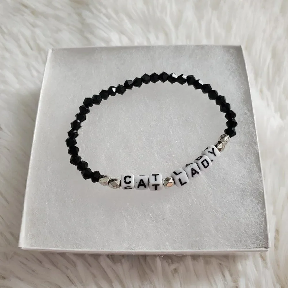 Cat Lady Jewelry, Beaded Stretch Bracelet, Gifts for Cat Ladies